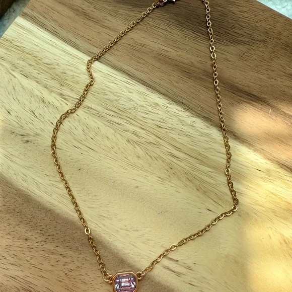 Dainty Gold Necklace with Purple Gemstone - Picture 5 of 6